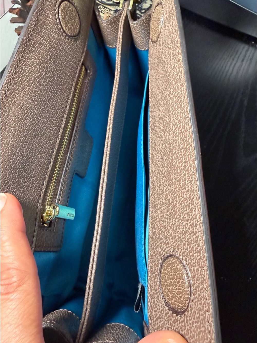 Gucci Beige Monogram Shoulder Bag with Green & Red Web Stripe - Picture 7 of 8